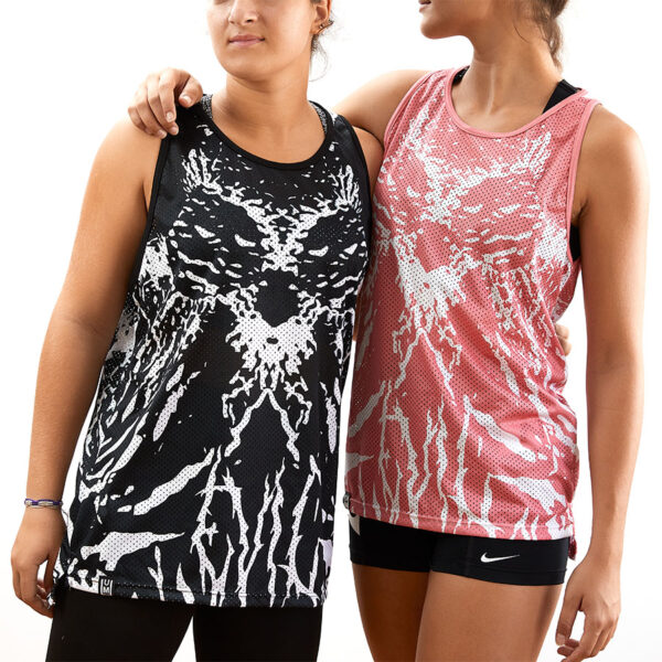 Owl Tank Top in black and coral